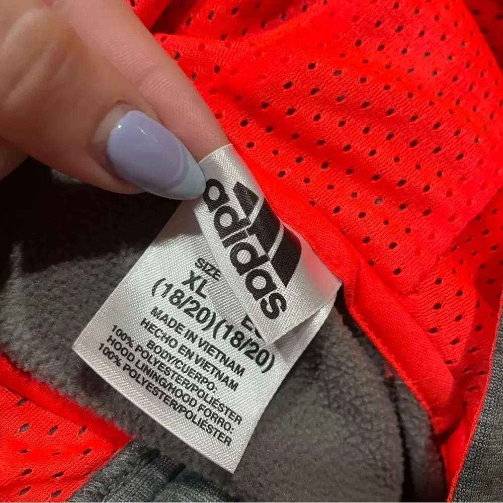 Adidas Orange & Grey Full Zip Athletic Hoodie Sweatshirt - Picture 3 of 3